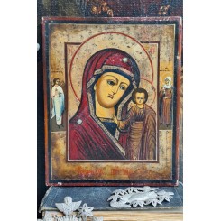 Antik Ikon [Guds Moder af Vladimir] 22x18 cm