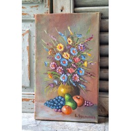 Gammelt Maleri med Blomsterbuket [30x18cm]