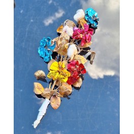 Sj&aelig;lden Antik Buket m. Metalblomster Guldblade & Bomuldsblomster (L53cm)