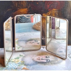 Fransk 3-fl&oslash;jet Barberspejl Rejsespejl [Lukket-21,5x15,5cm] Triptykon