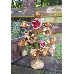 1800-tals Fransk Kirkestage -2x R&oslash;de Porcel&aelig;nsroser [36cm] 