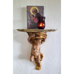 Unik 1800-tals ENGEL med Hylde Forgyldt Tr&aelig; (H35cm)