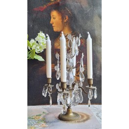 Antik Fransk Girandole Krystallysestage 4 Lys [H39cm]