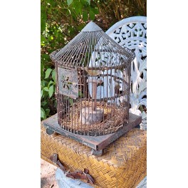 Antikt Fuglebur med Fugl [H34cm] Metal