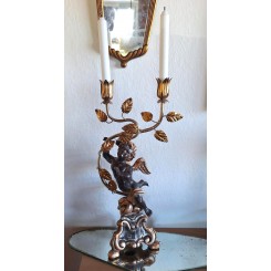 Gammel ENGEL Lysestage i Malet Tr&aelig; & Metal (H52cm)