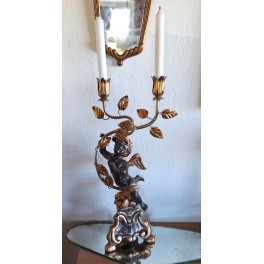 Gammel ENGEL Lysestage i Malet Tr&aelig; & Metal (H52cm)