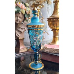 Gammel Glas Pokal Turkis [H27cm] Emaljeblomster