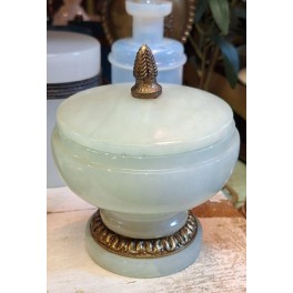 Antik Smykkeskrin i Alabast med Messing Dekoration [H15x12,5cm] 