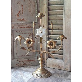 Gammel 3-armet Kirkestage Opalglasblomst [H40cm] 