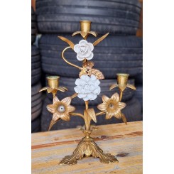 Gammel Fransk Kirkestage med Hvide Porcel&aelig;nsblomster [34cm] 