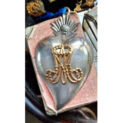 Gammelt Votiv Ex Voto HJERTE [16x9cm] Gyldent 'M'