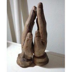 Gammel Skulptur af Bedende H&aelig;nder, Tr&aelig; (15 cm)