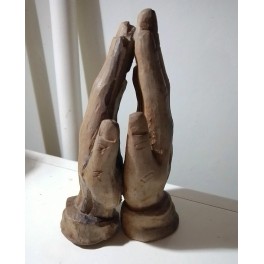 Gammel Skulptur af Bedende H&aelig;nder, Tr&aelig; (15 cm)