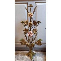 Fransk 5-armet Kirkestage med pastelfarvede Porcel&aelig;nsblomster [72cm] 