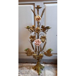 Fransk 5-armet Kirkestage med pastelfarvede Porcel&aelig;nsblomster [72cm] 