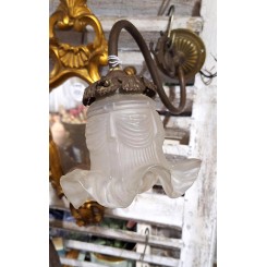 Art Nouveau Fransk V&aelig;g-lampe Opalineglas-sk&aelig;rm [H13x35cm] ~1900