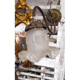 Art Nouveau Fransk V&aelig;g-lampe Opalineglas-sk&aelig;rm [H13x35cm] ~1900