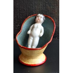 Frozen Charlotte Porcel&aelig;n Badedukke med Blikbadekar -1900'