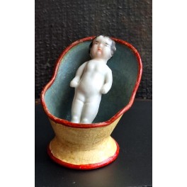 Frozen Charlotte Porcel&aelig;n Badedukke med Blikbadekar -1900'