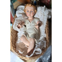Jesusbarn med Glas&oslash;jne, fra Kirke Krybbespil [40cm] Patineret gips