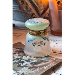 Antik Glasskrin 1900 Emaljemalet Blomster
