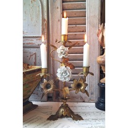Gammel Fransk Kirkestage Hvide Porcel&aelig;nsblomster [34cm] 
