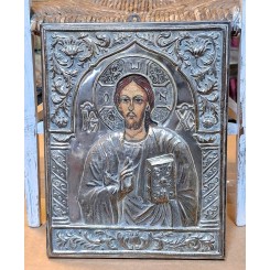 Russisk Ikon KRISTUS S&oslash;lvbekl&aelig;dning Riza [H22,5x18cm] 1800'