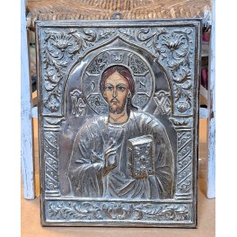 Russisk Ikon KRISTUS S&oslash;lvbekl&aelig;dning Riza [H22,5x18cm] 1800'