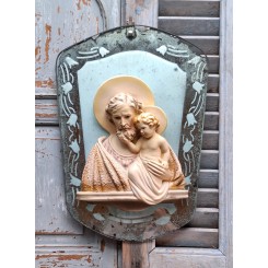 Gammel Italiensk Ikon JOSEF & JESUS [H39x28cm] P&aring; spejl