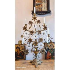 1800-tals Fransk Kirkestage, 7 Lysarme, 18 Blomster [H75cm] 