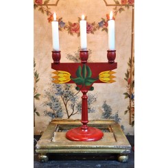 Gammel 3-Armet Lysestage Tulipanstage Tr&aelig; [H31x23cm] Malet Tr&aelig;